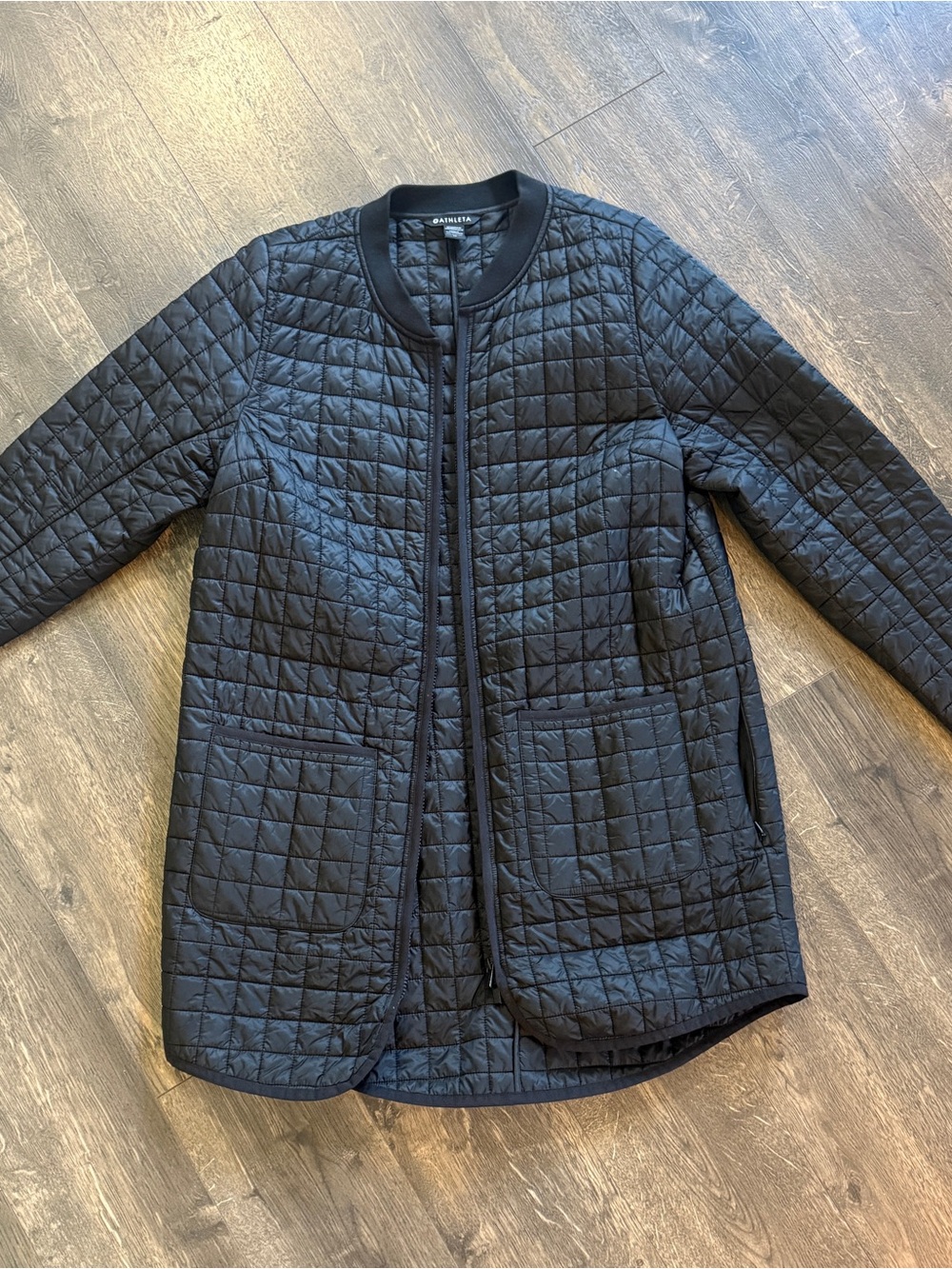 Athleta Black Quilted Lightweight Longline Jacket